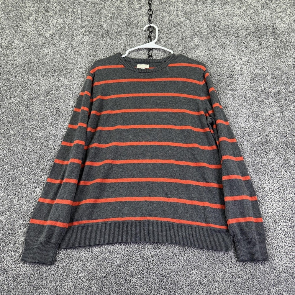 Sonoma Life + Style Shirt Mens Large Gray Orange Striped Crew Neck Pullover